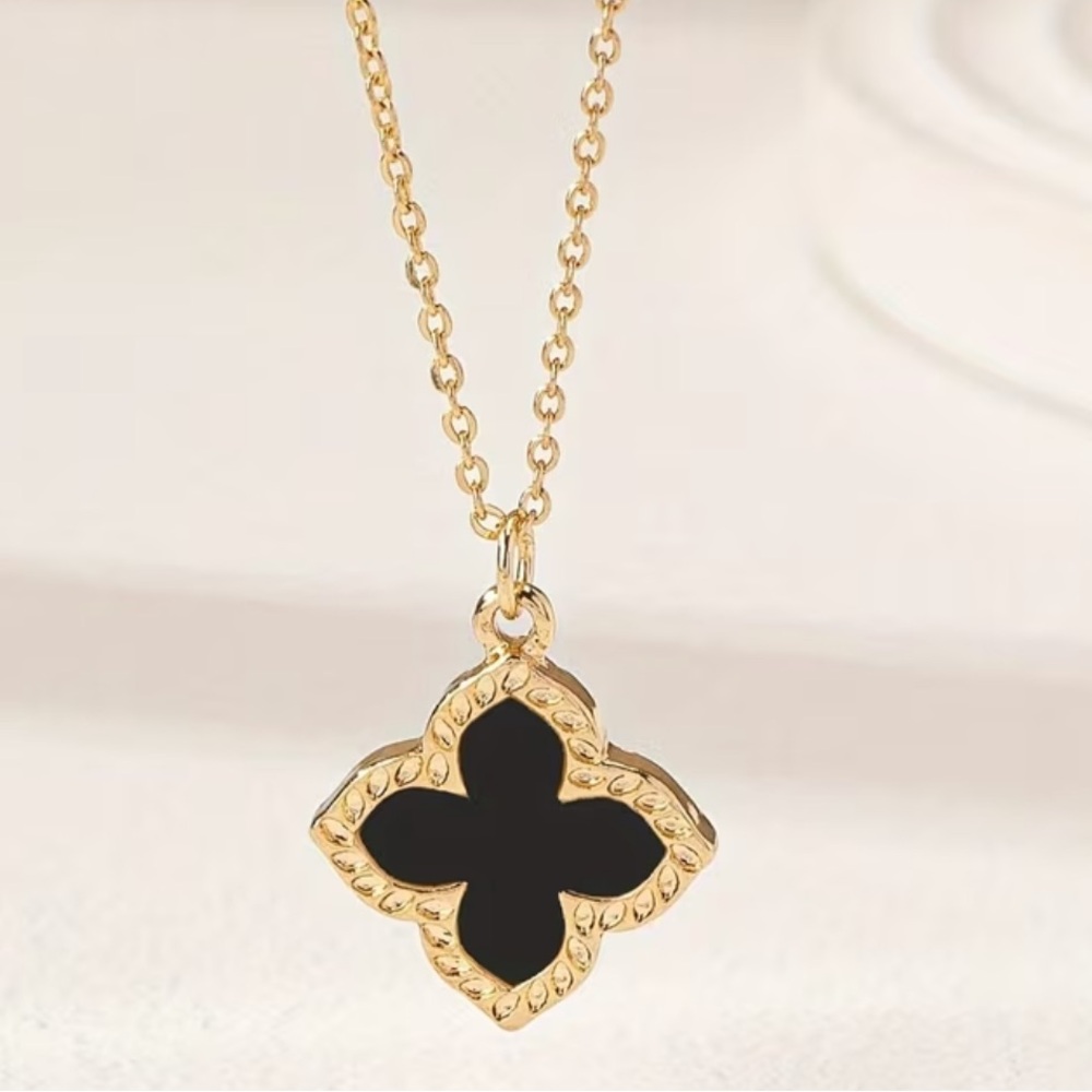 NEW!!!! Gold Plated Black Clover Pendant Necklace - Women Jewelry